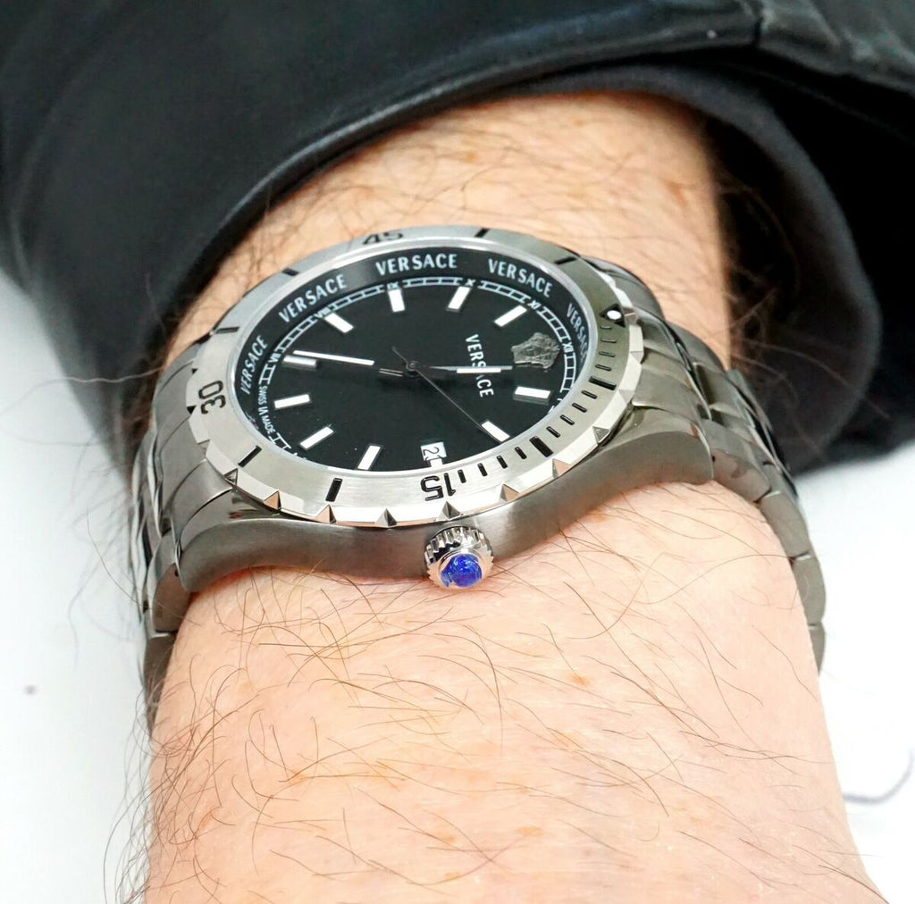 Versace Hellenyium Quartz Black Dial Grey Steel Strap Watch For Men - VE3A00620 Buy Now By Versace