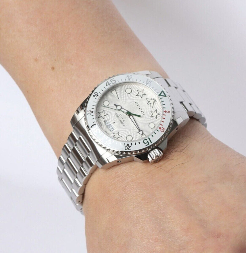 Gucci Dive Quartz White Dial Silver Steel Strap Watch For Men - YA136336 Buy Now By Gucci