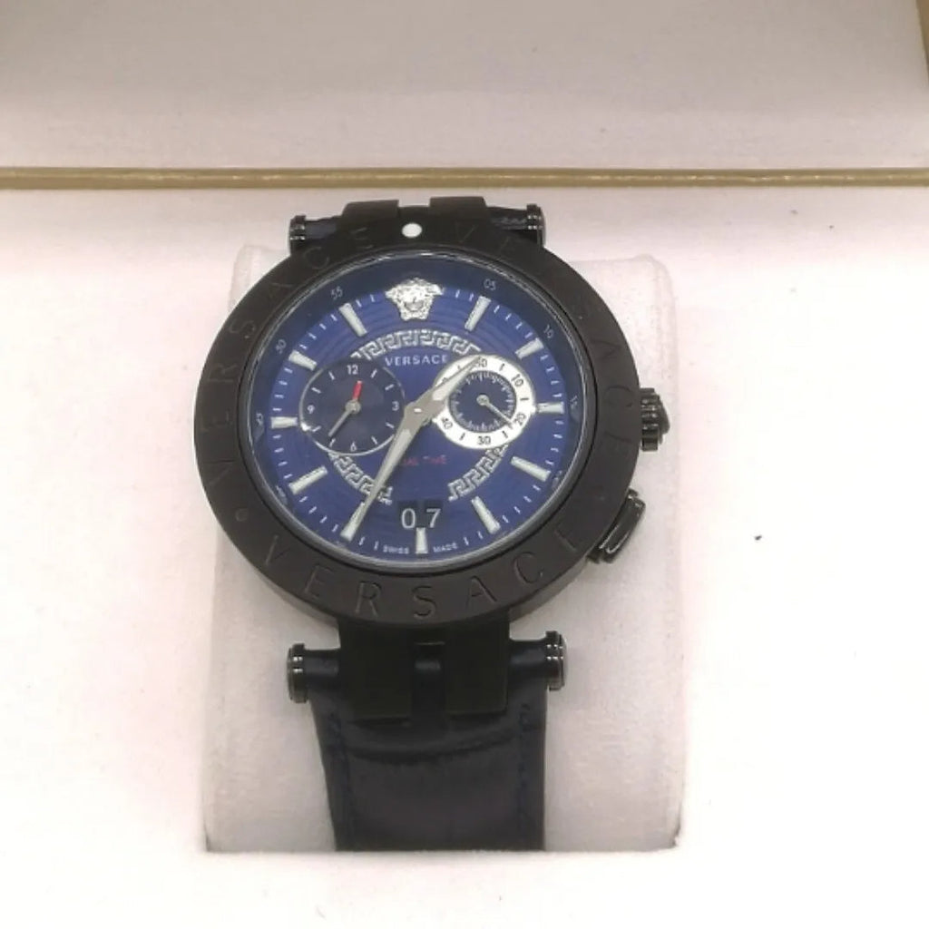 Versace V Race Chronograph Quartz Blue Dial Blue Leather Strap Watch For Men - VEBV00419 Buy Now By Versace