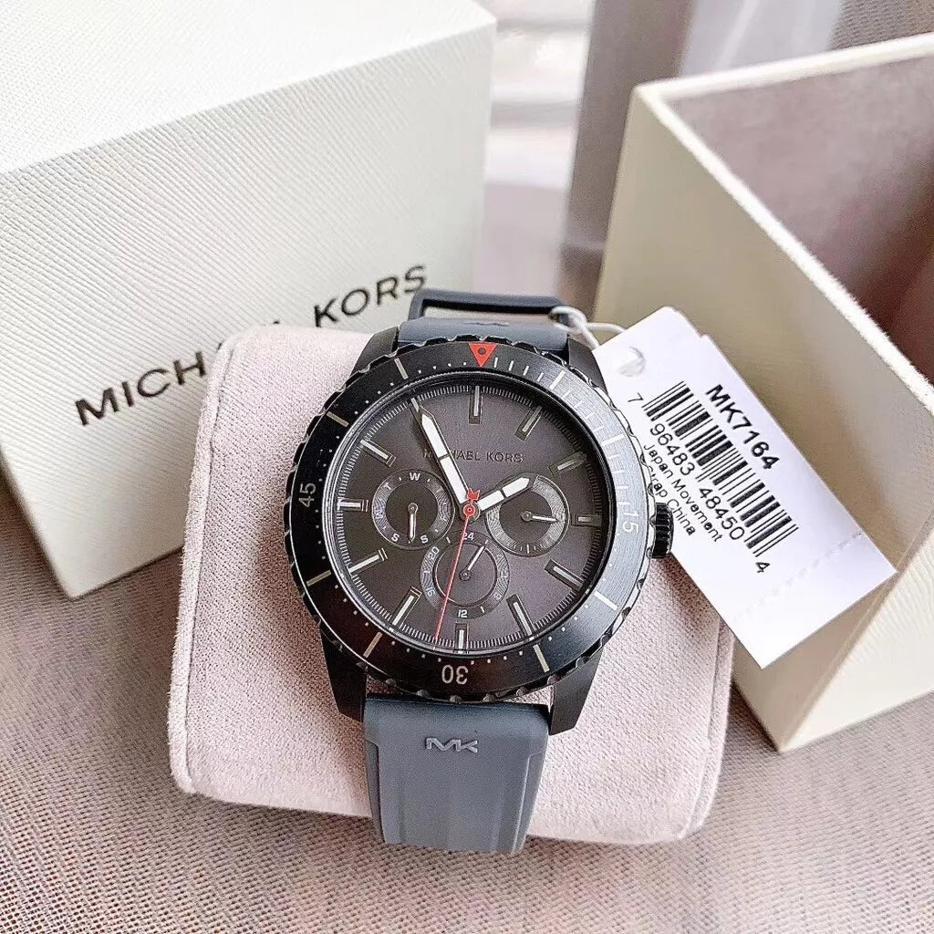 Michael Kors Cunningham Multifunction Grey Dial Grey Rubber Strap Watch For Men - MK7164 Buy Now By Michael Kors