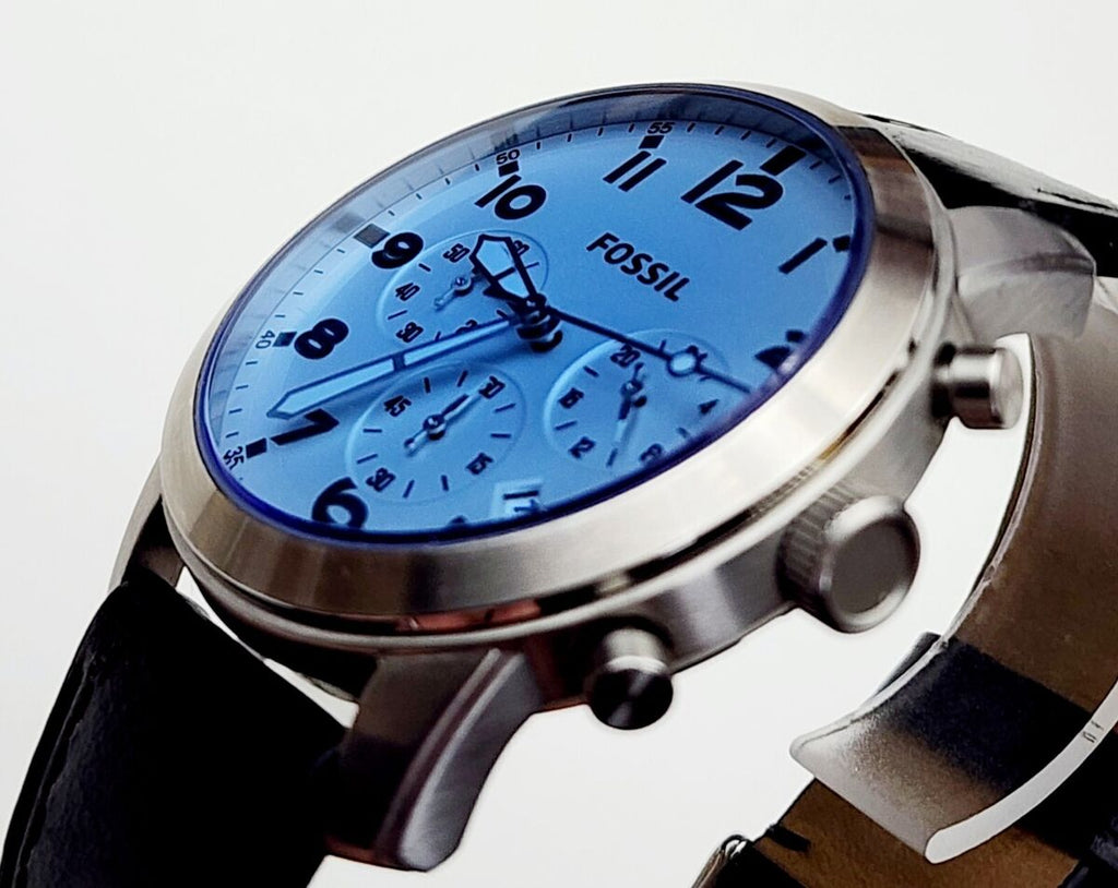 Fossil Pilot Chronograph Sky Blue Dial Black Leather Strap Watch for Men - FS5162 Buy Now By Fossil