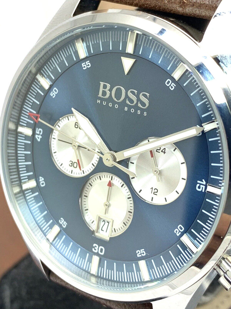 Hugo Boss Pioneer Chronograph Blue Dial Brown Leather Strap Watch For Men - 1513709 Buy Now By Hugo Boss