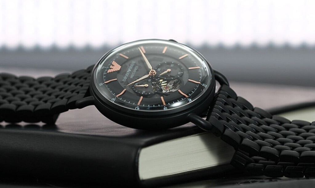 Emporio Armani Automatic Multifunction Black Dial Black Mesh Bracelet Watch For Men - AR60025 Buy Now By Emporio Armani