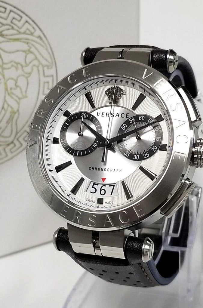 Versace Aion Chronograph White Dial Brown Leather Strap Watch for Men - VBR010017 Buy Now By Versace