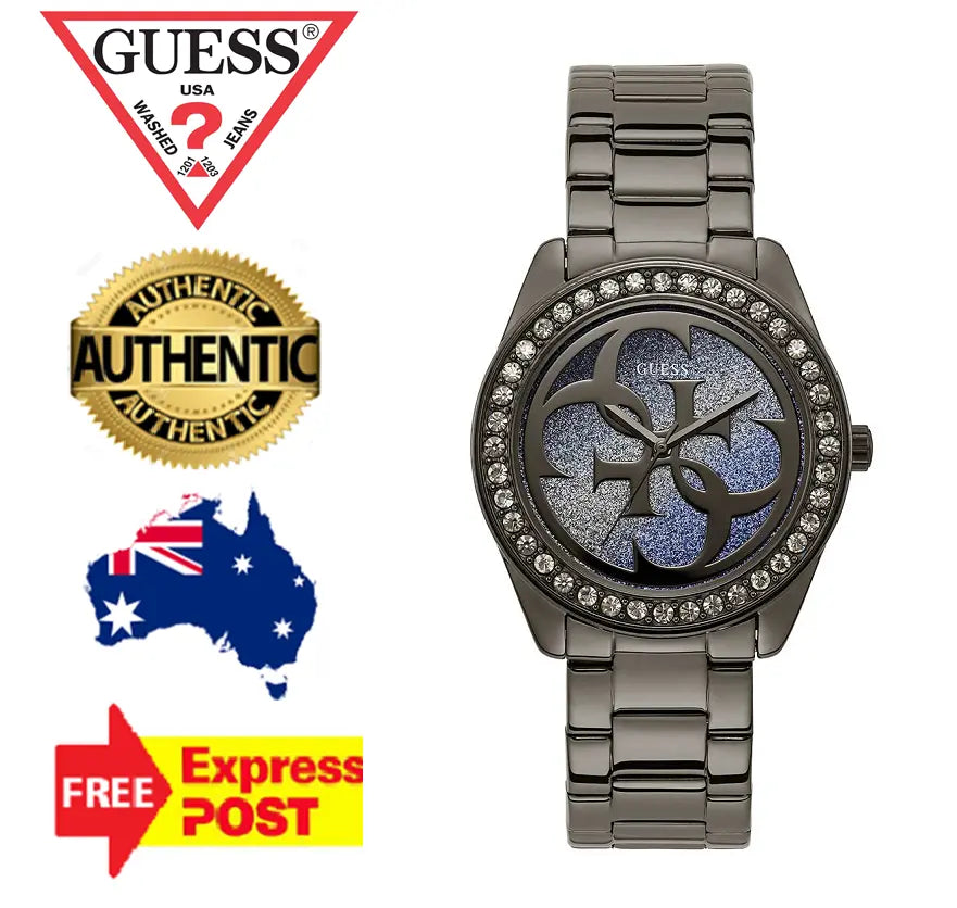 Guess G Twist Diamonds Purple Dial Black Steel Strap Watch For Women - W1201L4 Buy Now By Guess