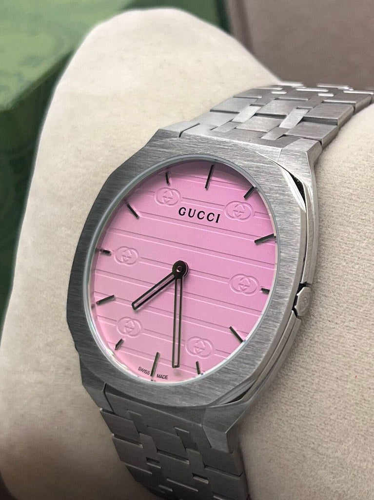 Gucci 25H Quartz Pink Dial Silver Steel Strap Watch for Women - YA163410 Buy Now By Gucci