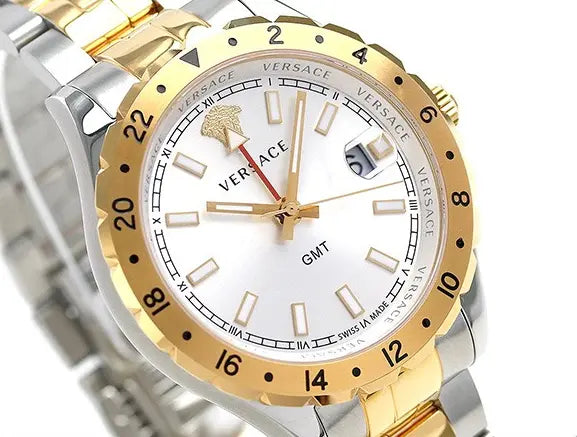 Versace Hellenyium GMT Silver Dial Two Tone Steel Strap Watch for Men - V11030015 Buy Now By Versace