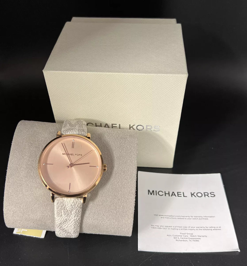Michael Kors Jayne Three Hand Rose Gold Dial White Leather Strap Watch For Women - MK7128 Buy Now By Michael Kors