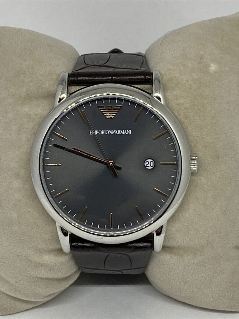 Emporio Armani Luigi Quartz Gray Dial Brown Leather Strap Watch For Men - AR1996