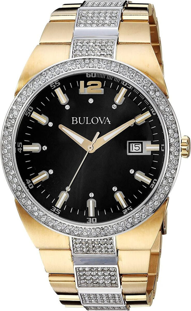 Bulova Crystal Black Dial Two Tone Steel Strap Watch for Men - 98B235 Buy Now By Bulova