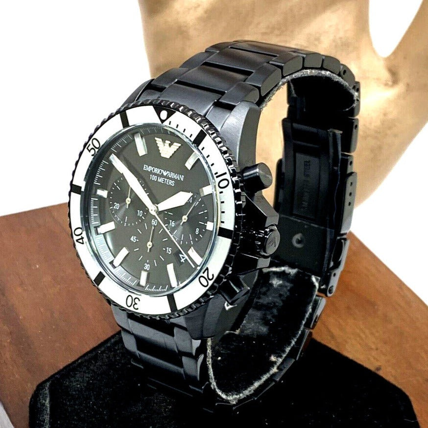Emporio Armani Diver Chronograph Black Dial Black Steel Strap Watch For Men - AR80050 Buy Now By Emporio Armani