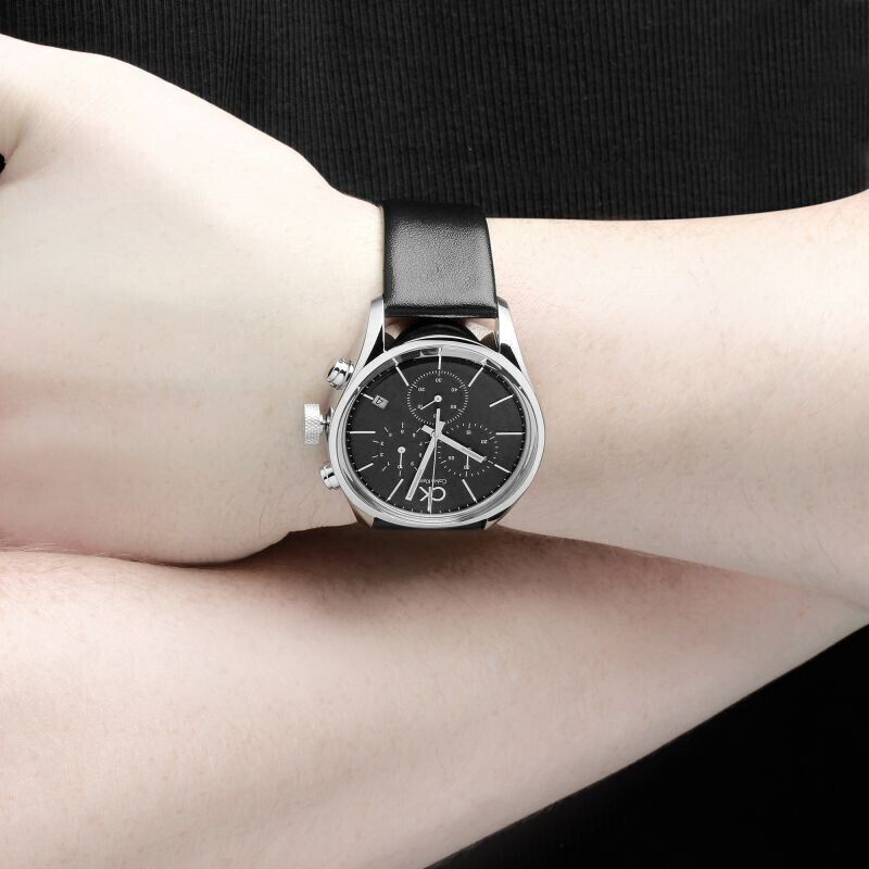 Calvin Klein Masculine Chronograph Black Dial Black Leather Strap Watch for Men - K2H27102 Buy Now By Calvin Klein