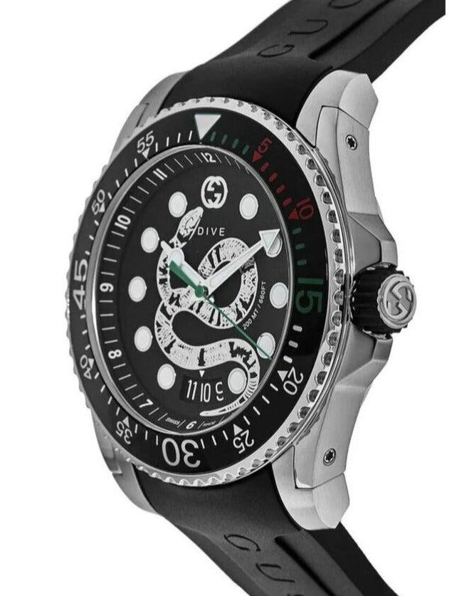 Gucci Dive Quartz Kingsnake Black Dial Black Rubber Strap Watch For Men - YA136217 Buy Now By Gucci