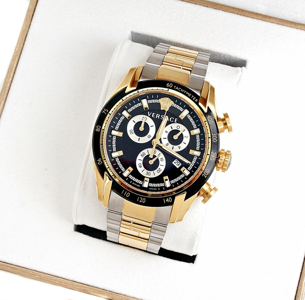Versace V-Ray Chronograph Black Dial Two Tone Steel Strap Watch For Men - VE2I00421 Buy Now By Versace