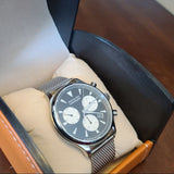 Movado Heritage Calendoplan Chronograph Black Dial Silver Mesh Strap Watch for Men - 3650097 Buy Now By Movado