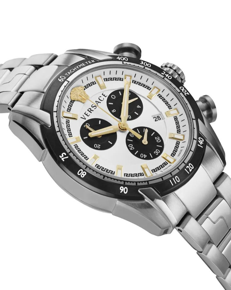 Versace V-Ray Chronograph Quartz Silver Dial Silver Steel Strap Watch For Men - VE2I00321 Buy Now By Versace