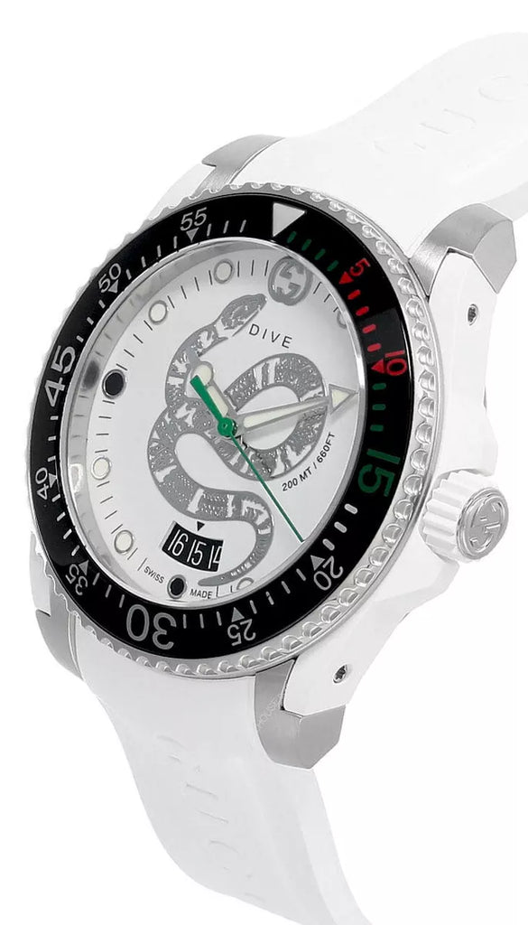 Gucci Dive Quartz White Dial White Rubber Strap Watch For Men - YA136330 Buy Now By Gucci