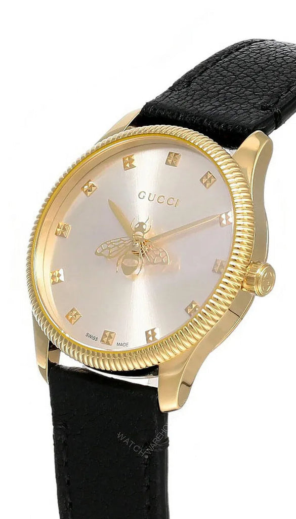 Gucci G Timeless Quartz Silver Dial Black Leather Strap Watch For Women - YA1265023 Buy Now By Gucci