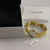 Calvin Klein Snake Silver Dial Yellow Gold Steel Strap Watch For Women - K6E23546