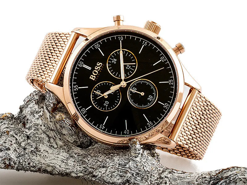 Hugo Boss Companion Chronograph Black Dial Rose Gold Steel Strap Watch For Men - 1513548 Buy Now By Hugo Boss