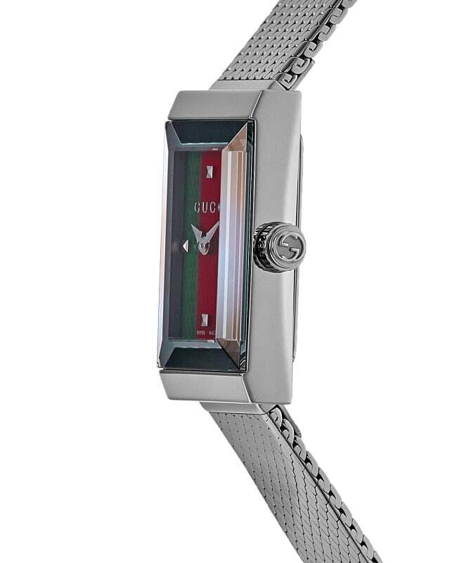 Gucci G Frame Quartz Diamonds Green & Red Mother of Pearl Dial Silver Mesh Bracelet Watch For Women - YA147510 Buy Now By Gucci