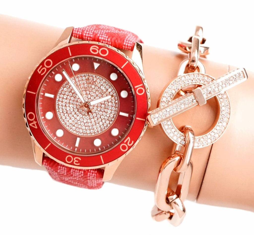 Michael Kors Runway Three-Hand Quartz Red Dial Red Leather Strap Watch For Women - MK7179 Buy Now By Michael Kors