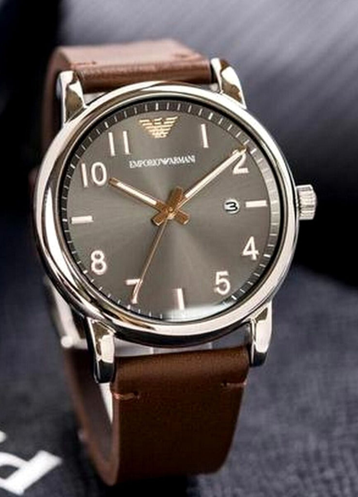 Emporio Armani Luigi Quartz Grey Dial Brown Leather Strap Watch For Men - AR11175 Buy Now By Emporio Armani