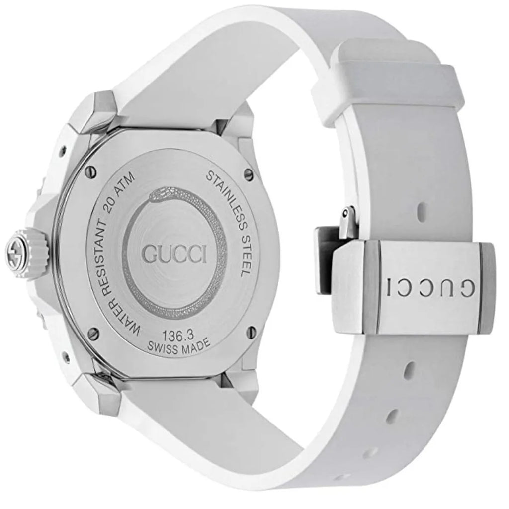 Gucci Dive Quartz White Dial White Rubber Strap Watch For Men - YA136330 Buy Now By Gucci