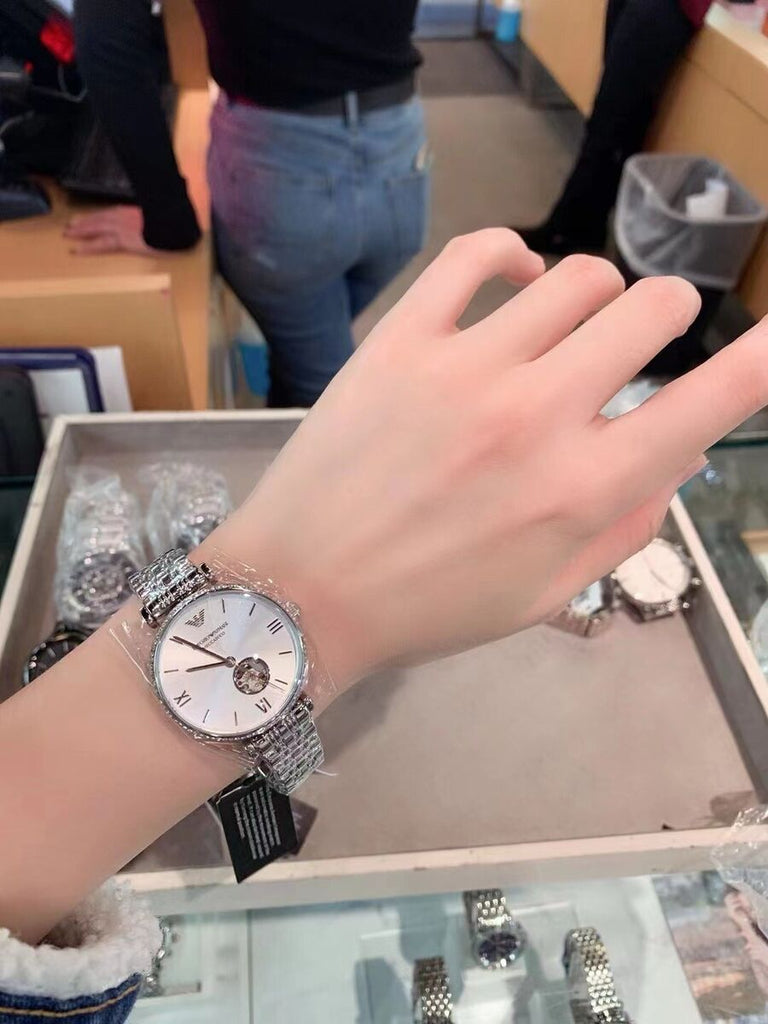 Emporio Armani Gianni T-Bar Automatic Silver Dial Silver Steel Strap Watch For Women - AR60022 Buy Now By Emporio Armani