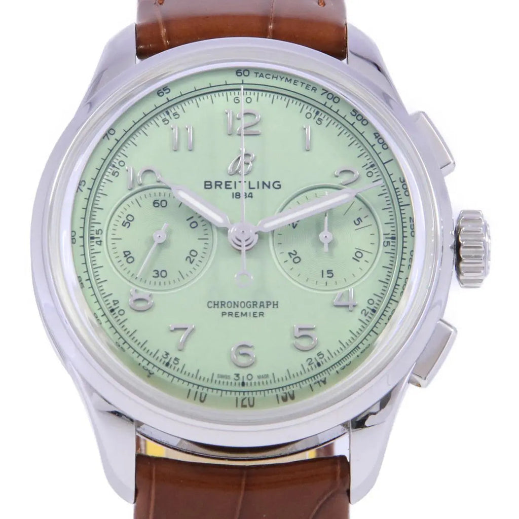 Breitling Premier B09 Chronograph 40 Green Dial Brown Leather Strap Watch for Men - AB0930D31L1P1 Buy Now By Breitling