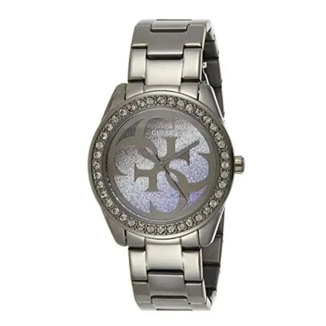 Guess G Twist Diamonds Purple Dial Black Steel Strap Watch For Women - W1201L4 Buy Now By Guess