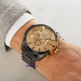 Diesel Mega Chief Chronograph Gold Dial Black Steel Strap Watch For Men - DZ4485 Buy Now By Diesel