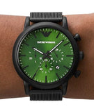 Emporio Armani Luigi Chronograph Green Dial Black Mesh Bracelet Watch For Men - AR11470 Buy Now By Emporio Armani