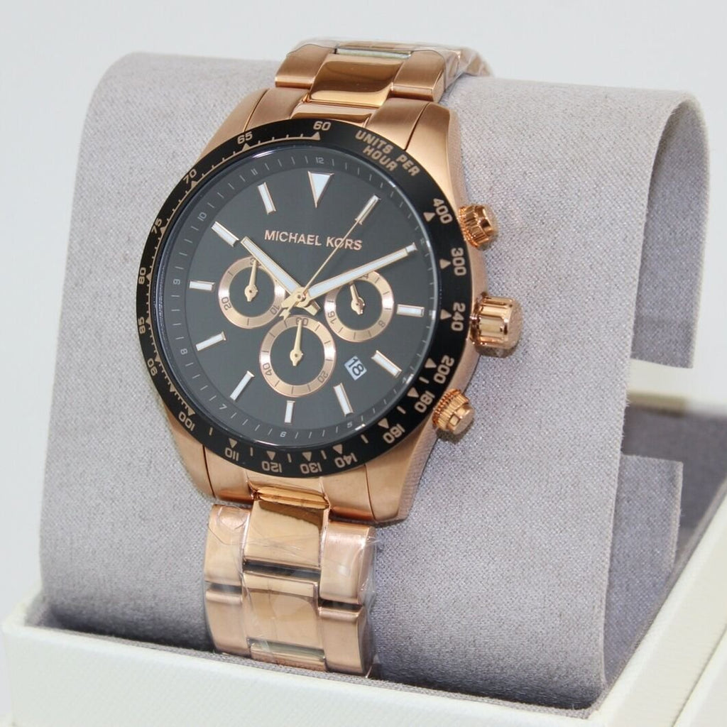 Michael Kors Layton Chronograph Black Dial Rose Gold Steel Strap Watch For Men - MK8824 Buy Now By Michael Kors