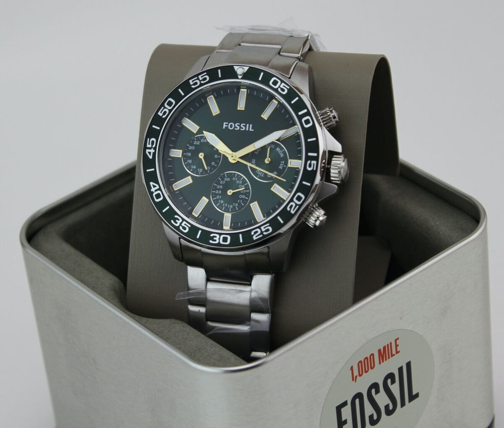 Fossil Bannon Chronograph Green Dial Silver Steel Strap Watch for Men - BQ2492 Buy Now By Fossil