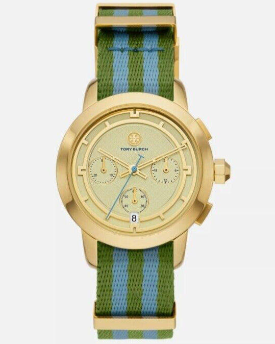 Tory Burch The Tory Chronograph White Dial Two Tone NATO Strap Watch for Women - TBW1037 Buy Now By Tory Burch