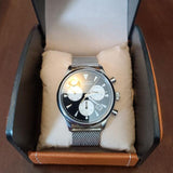 Movado Heritage Calendoplan Chronograph Black Dial Silver Mesh Strap Watch for Men - 3650097 Buy Now By Movado