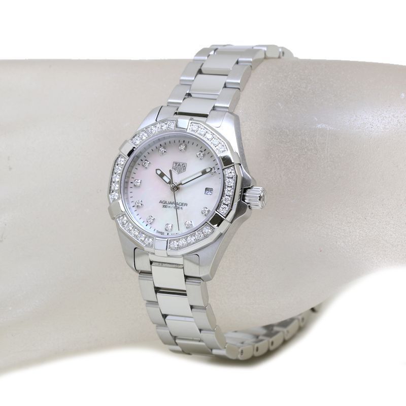 Tag Heuer Aquaracer Diamonds Mother of Pearl White Dial Silver Steel Strap Watch for Women - WBD1415.BA0741