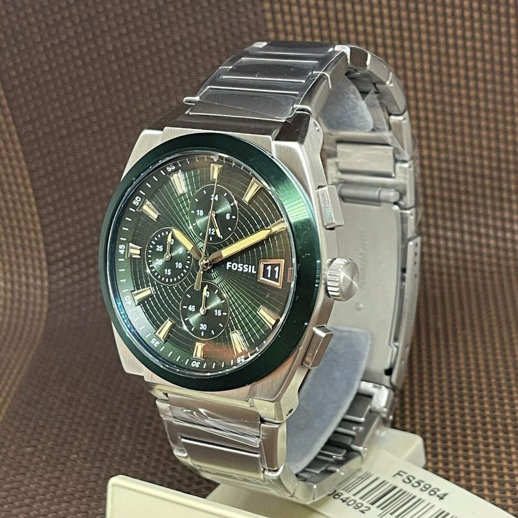 Fossil Everett Chronograph Green Dial Silver Steel Strap Watch for Men - FS5964 Buy Now By Fossil