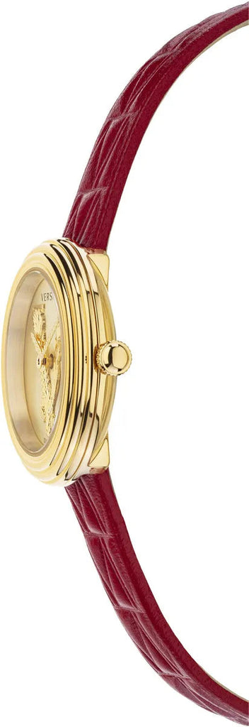 Versace Virtus Mini Quartz Gold Dial Red Leather Strap Watch For Women - VET300521 Buy Now By Versace