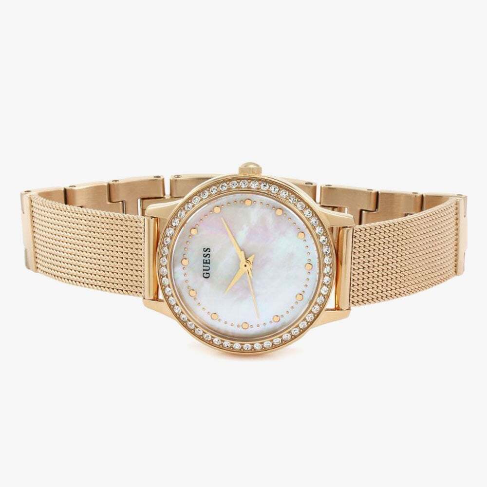Guess Chelsea Mother of Pearl White Dial Rose Gold Mesh Strap Watch For Women - W0647L2 Buy Now By Guess