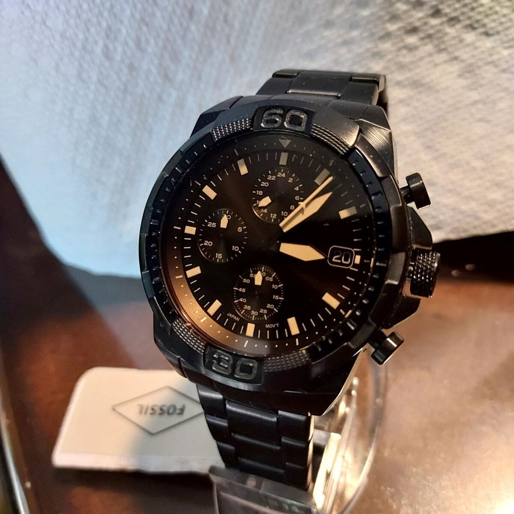 Fossil Bronson Chronograph Black Dial Black Steel Strap Watch for Men - FS5851 Buy Now By Fossil