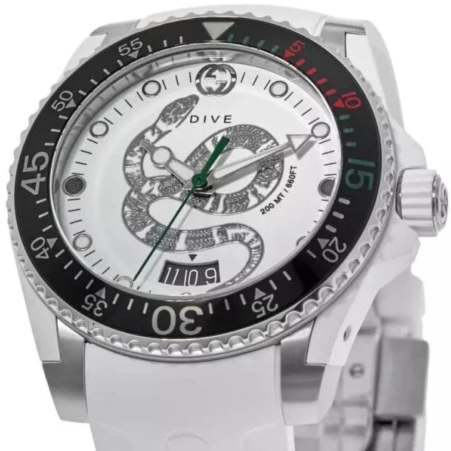 Gucci Dive Quartz White Dial White Rubber Strap Watch For Men - YA136330 Buy Now By Gucci