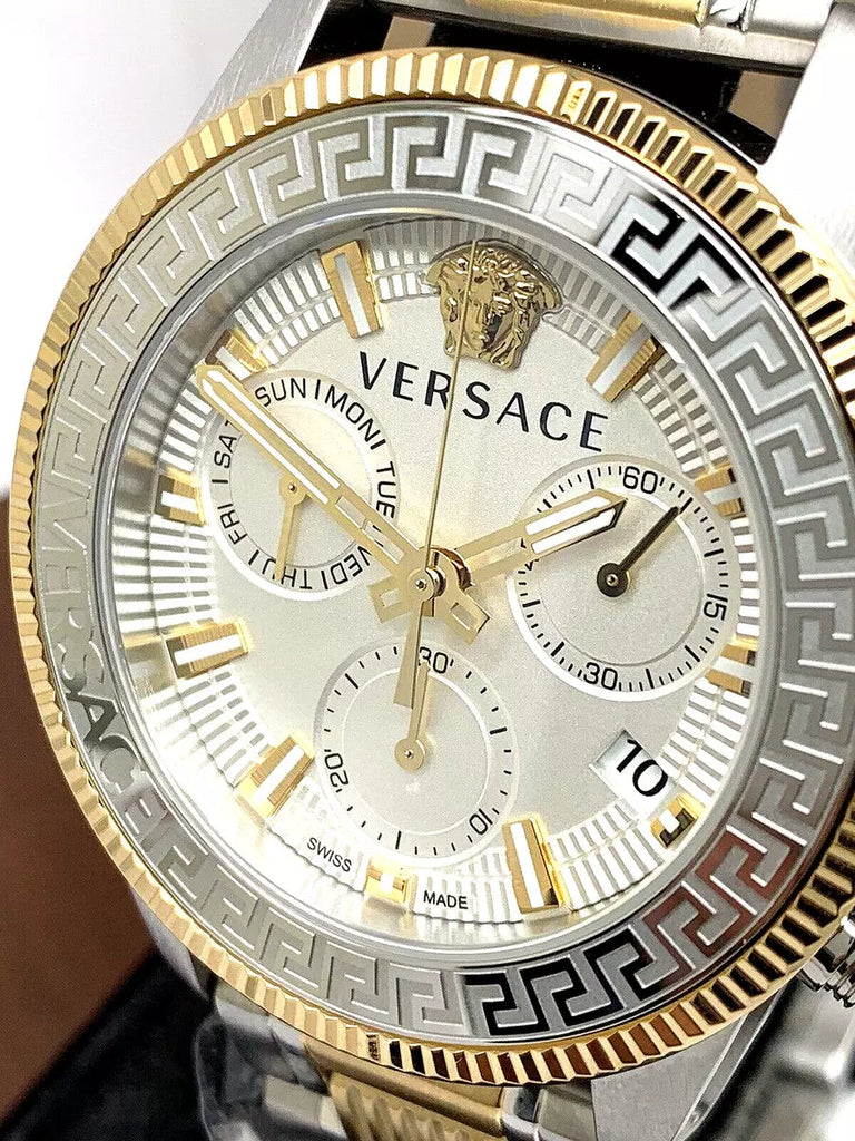 Versace Greca Action Chronograph Quartz Silver Dial Two Tone Steel Strap Watch for Men - VE3J00522 Buy Now By Versace