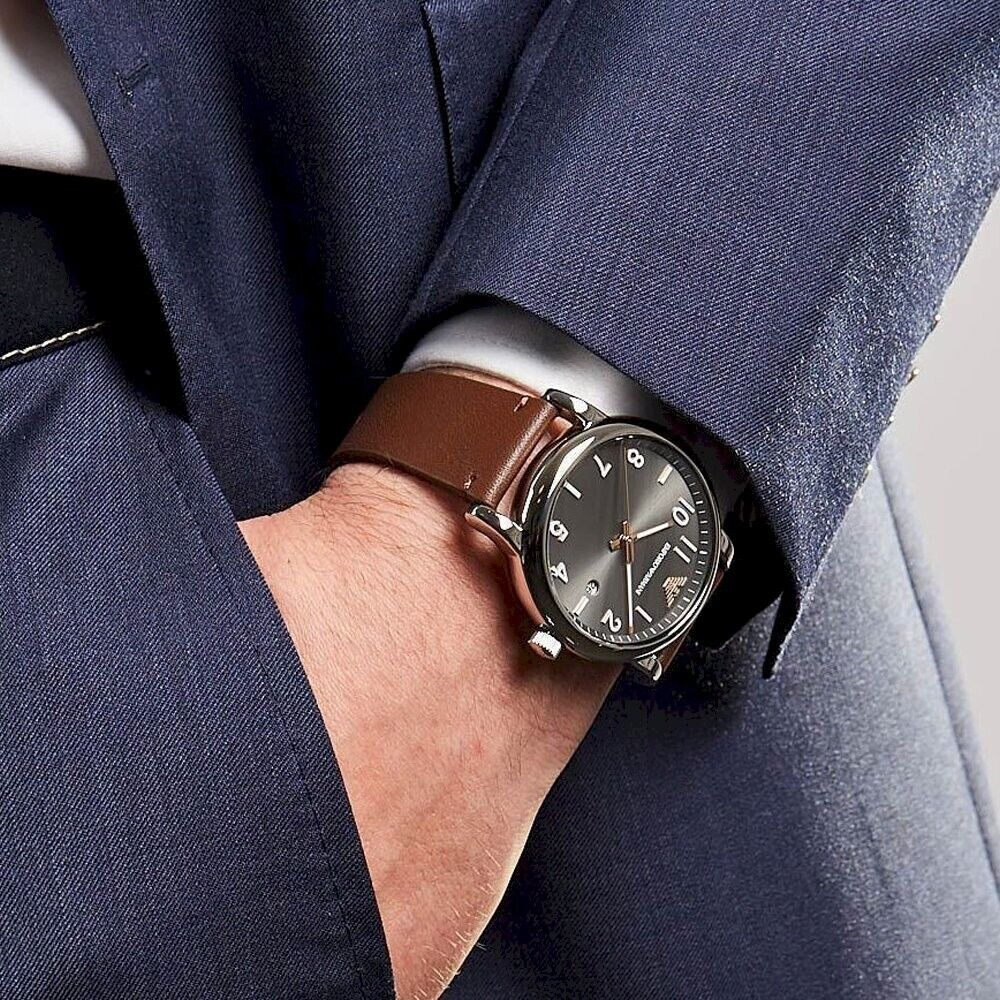 Emporio Armani Luigi Quartz Grey Dial Brown Leather Strap Watch For Men - AR11175 Buy Now By Emporio Armani