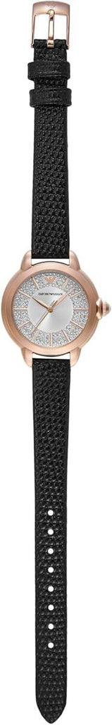 Emporio Armani Mia Three Hand Crystals Silver Dial Black Leather Strap Watch For Women - AR11631 Buy Now By Emporio Armani