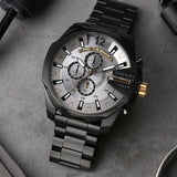 Diesel Mega Chief Chronograph Grey Dial Black Steel Strap Watch For Men - DZ4479 Buy Now By Diesel