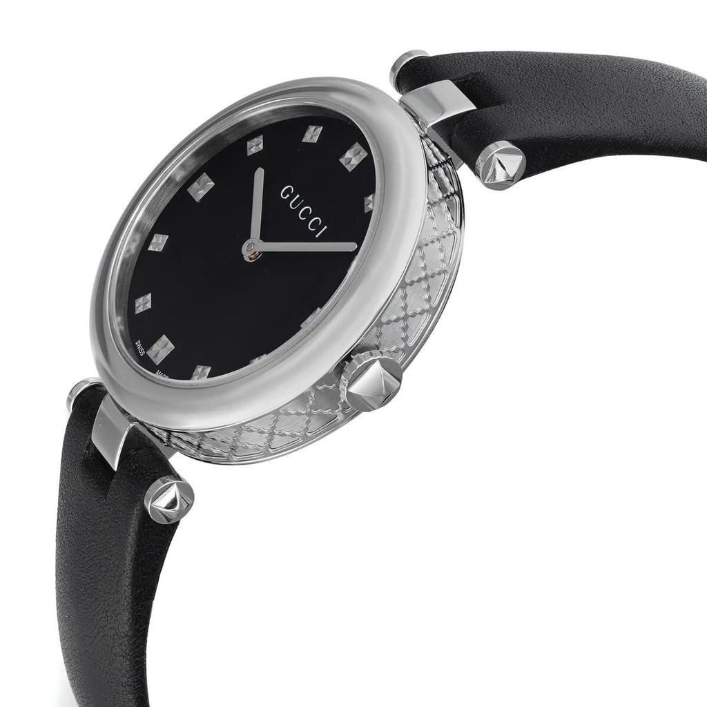 Gucci Diamantissima Diamonds Black Dial Black Leather Strap Watch For Women - YA141403 Buy Now By Gucci