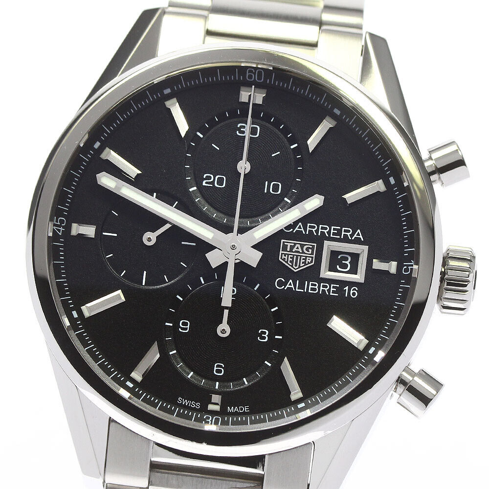 Tag Heuer Carrera Automatic Chronograph Black Dial Silver Steel Strap Watch for Men - CBK2110.BA0715 Buy Now By Tag Heuer