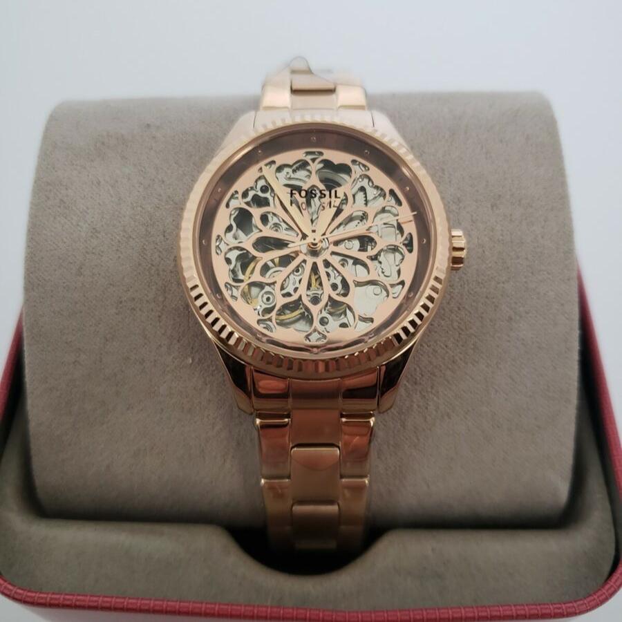 Fossil Rye Automatic Skeleton Rose Gold Dial Rose Gold Steel Strap Watch for Women - BQ3754 Buy Now By Fossil